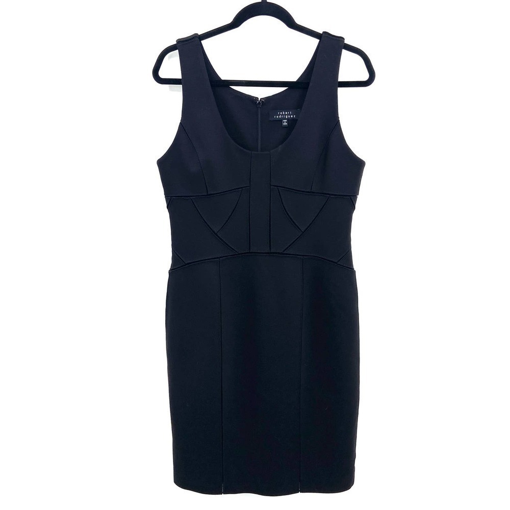 ROBERT RODRIGUEZ Black Sleeveless Scoop Neck Patch Detail Cocktail Dress Size 12